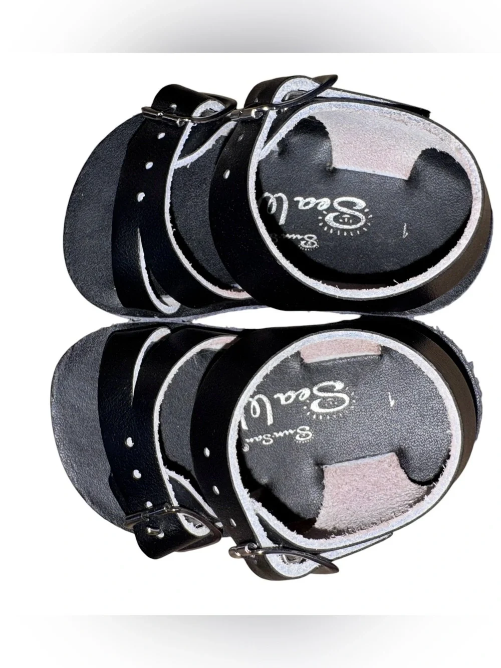 Baby sea wee sun san Black Double-Buckle Slide Sandals size 1